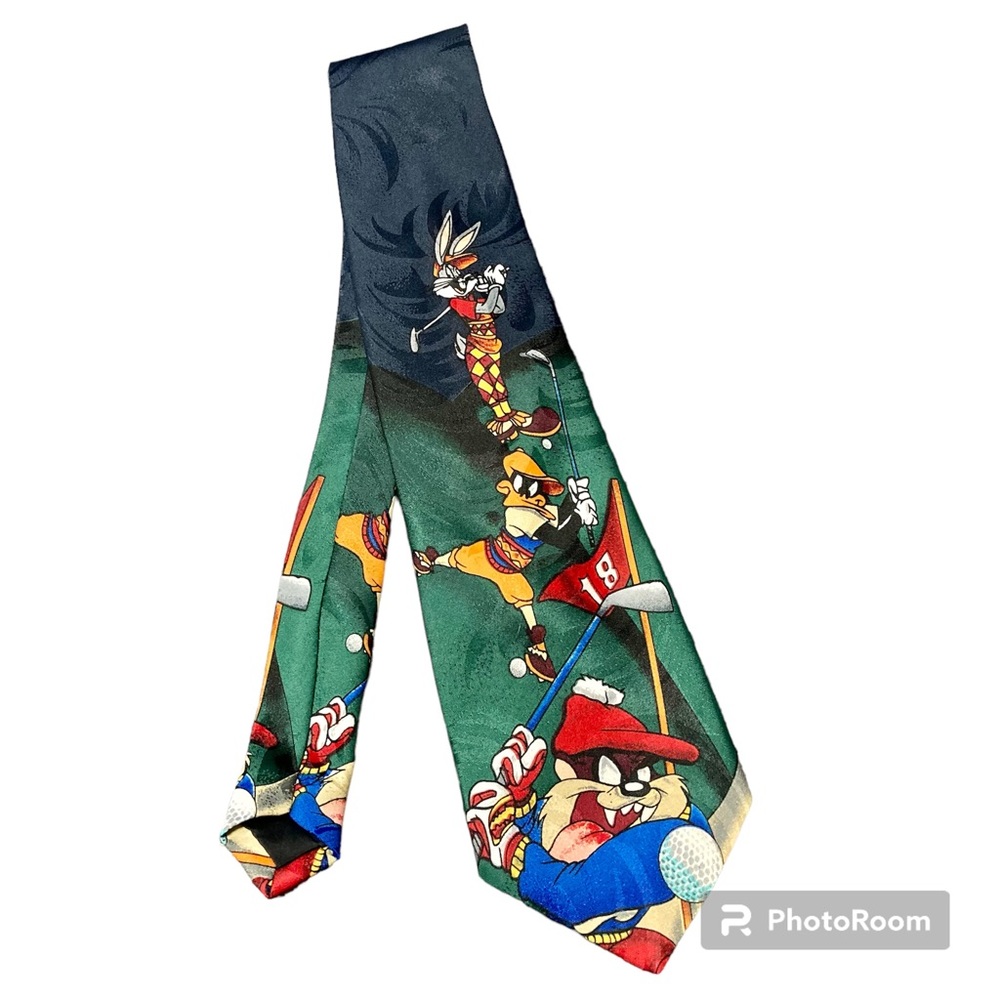 Vintage 1996 Looney Tunes Mania Novelty Neck Tie Taz Bugs Daffy Golf 4 X 60 - Picture 1 of 7